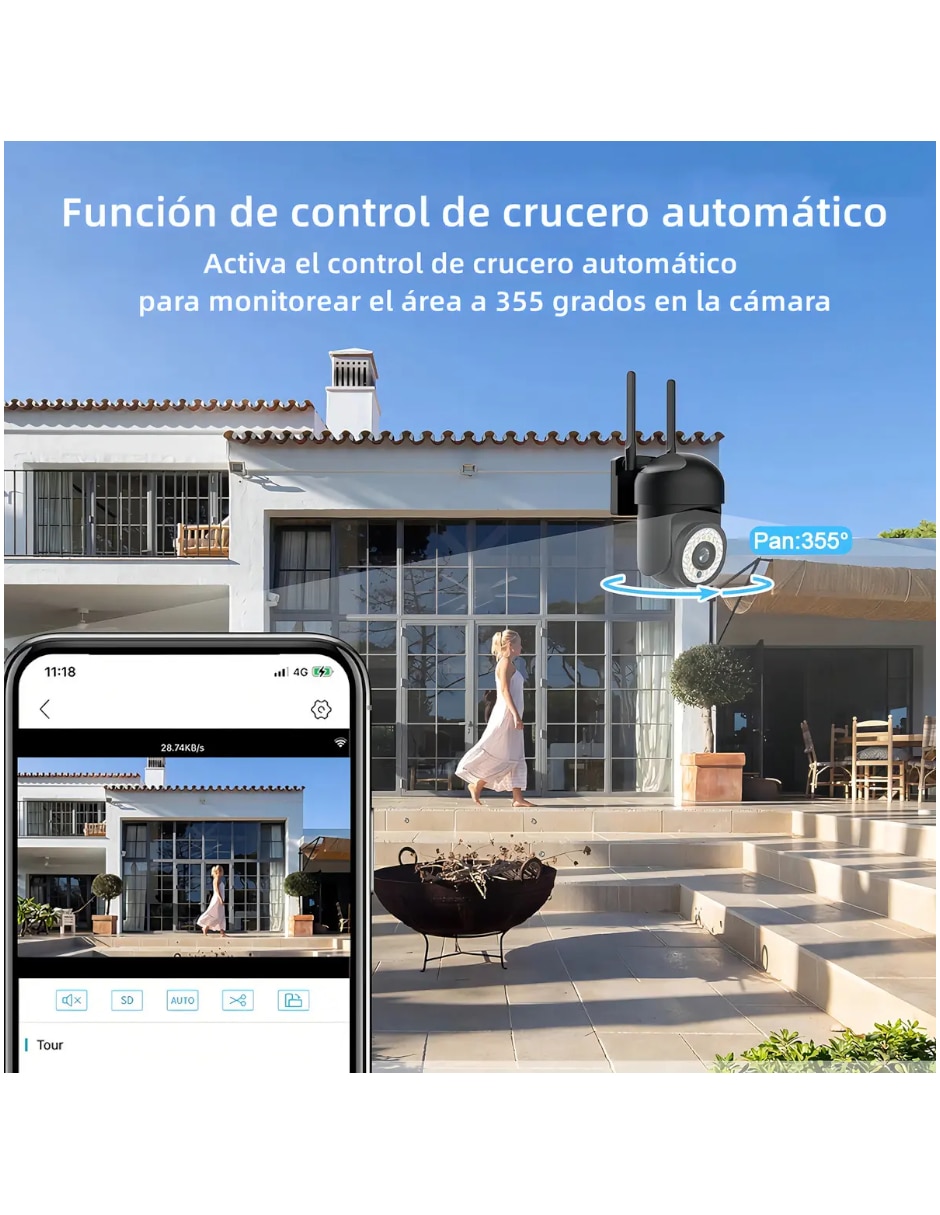 Cámara Wi-Fi de seguridad inalámbrica Full HD 350° para interior y exterior 4