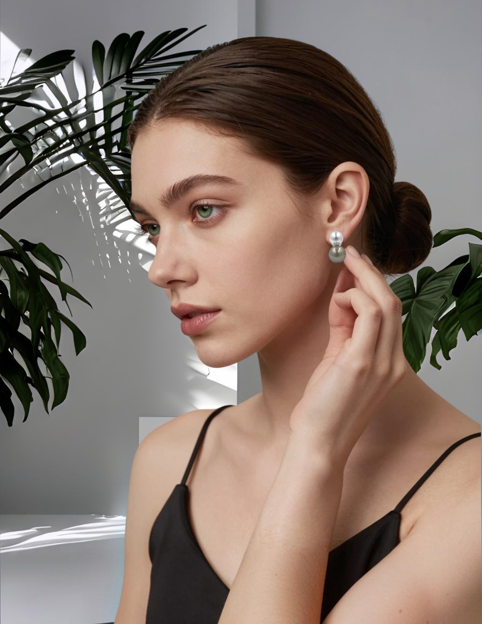 Aretes cortos de perla con acabado brillante 4