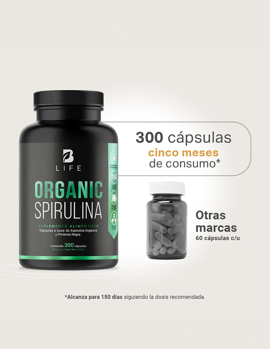 Organic spirulina con espirulina orgánica adicionada con pimienta negra de 300 cápsulas 4