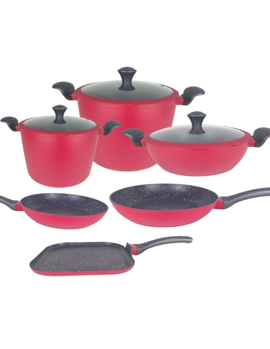 Batería de cocina Suiza de aluminio forjado antiadherente cerámica 9 piezas