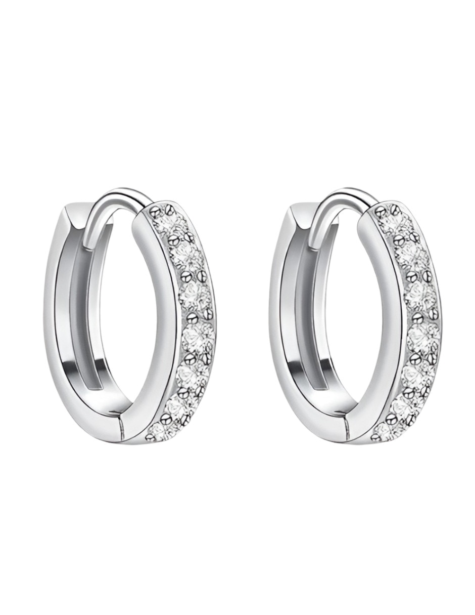 Aretes cortos de plata p 925 con acabado brillante zirconia