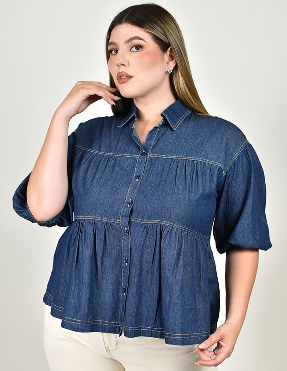 Blusa camisera manga al codo para mujer