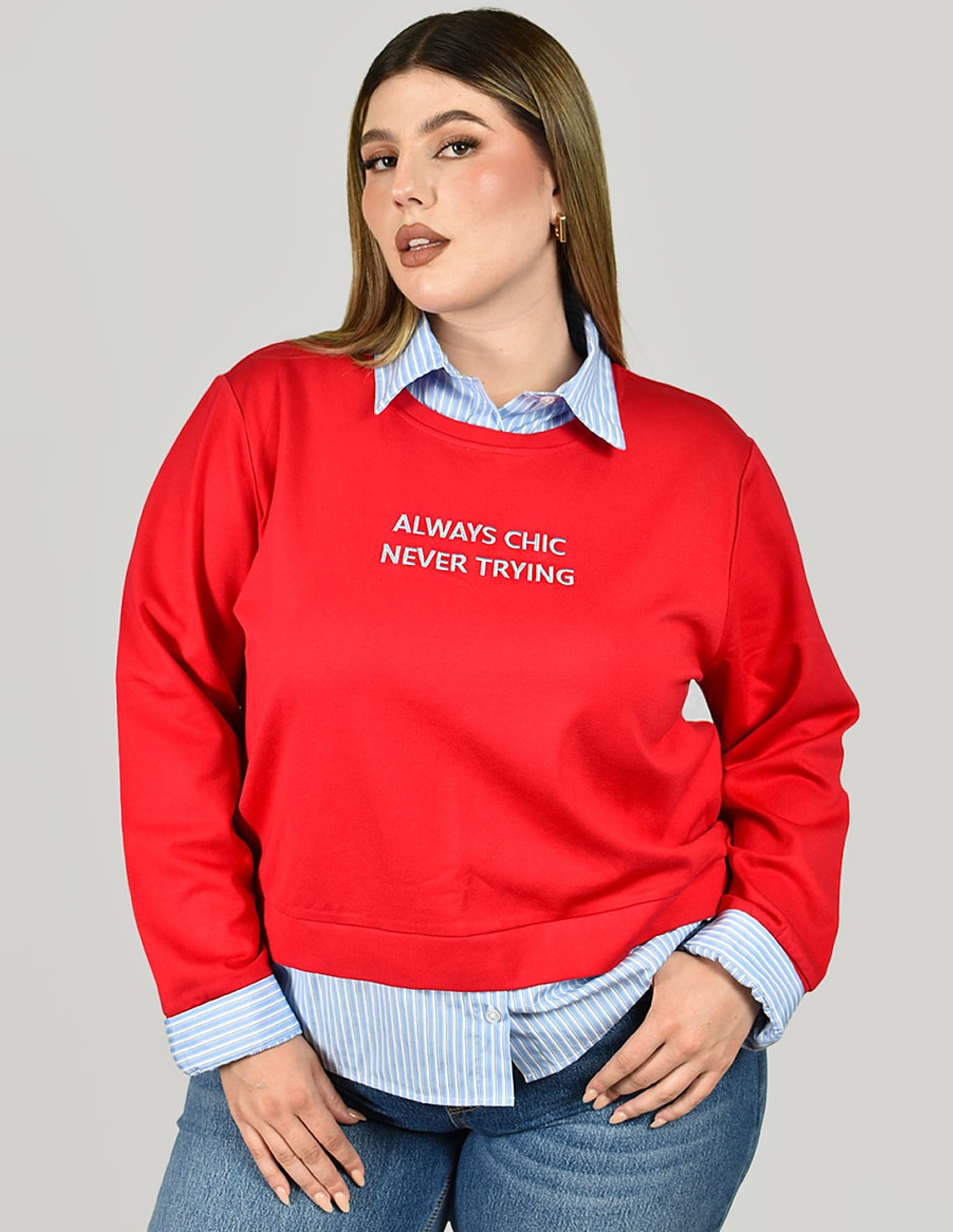 Sudadera con efecto doble prenda para mujer Sudadera con efecto doble prenda para mujer