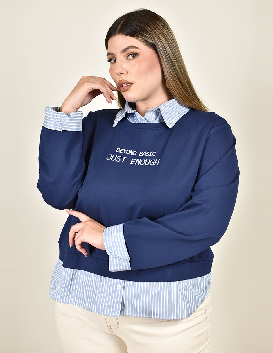 Sudadera con efecto doble prenda para mujer