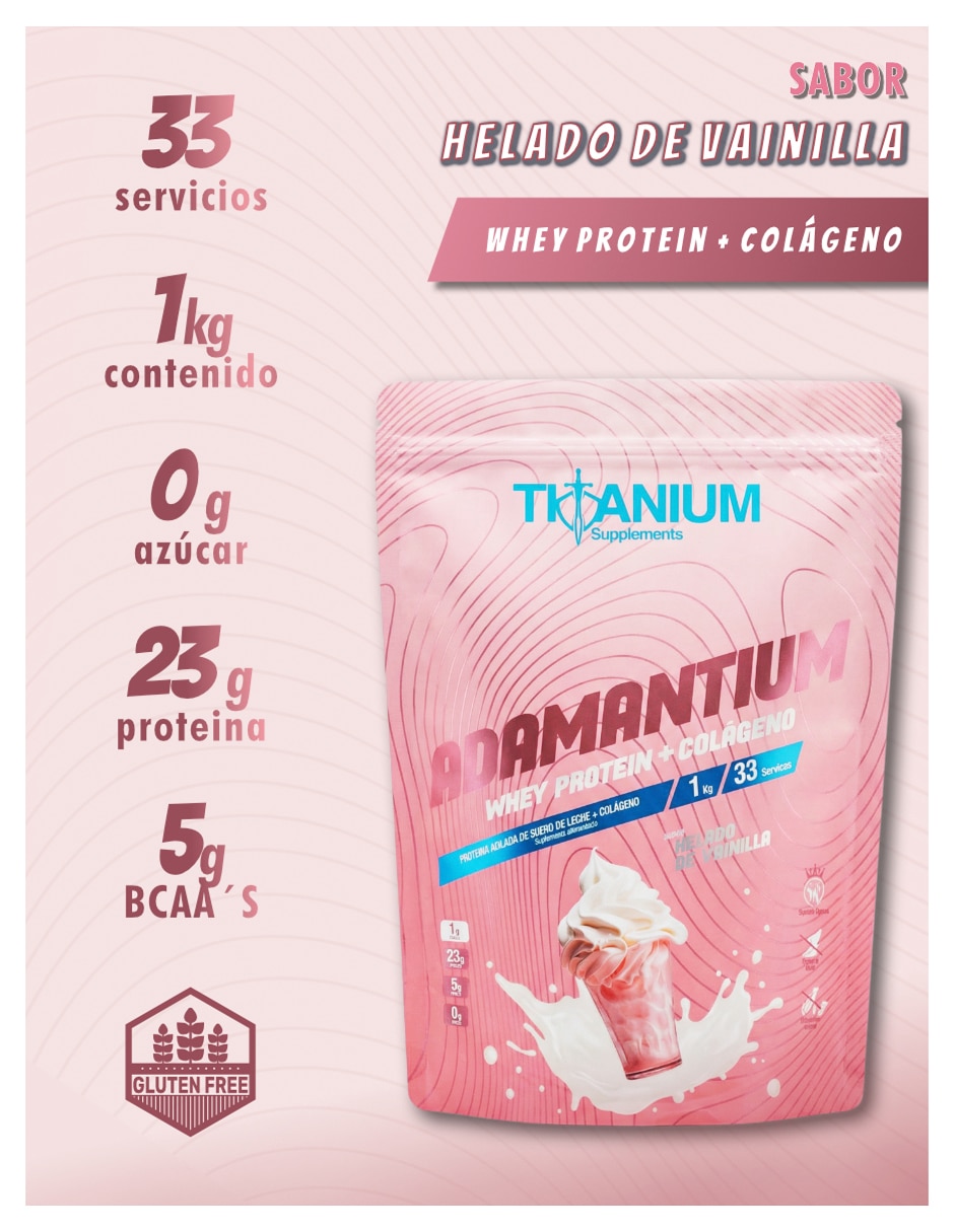 ADAMANTIUM con Colágeno y Proteína de Suero de Leche sabor Helado de vainilla de 5