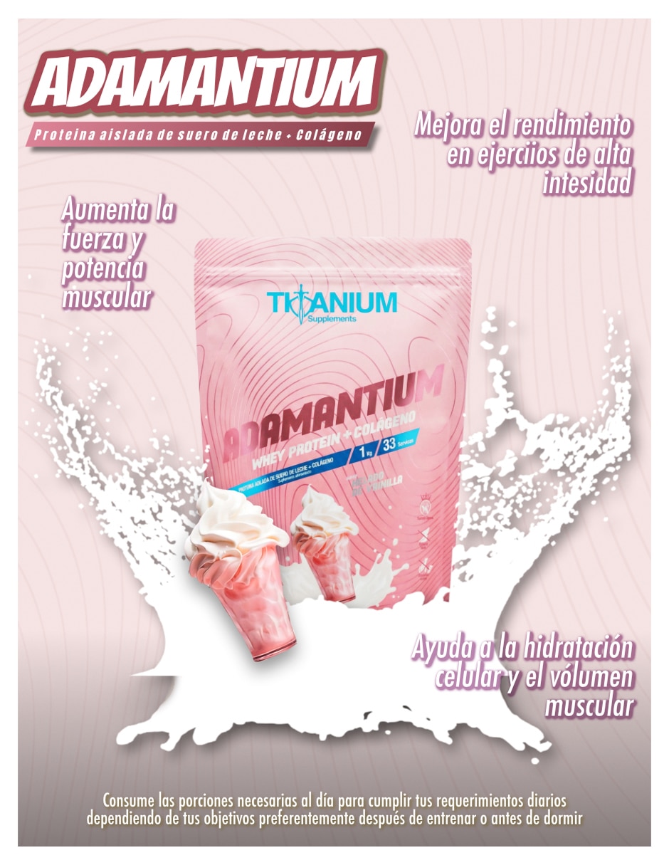 ADAMANTIUM con Colágeno y Proteína de Suero de Leche sabor Helado de vainilla de 4