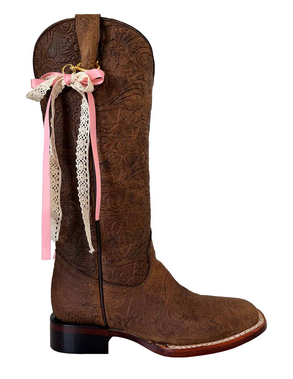 Bota cowboy abajo de la rodilla de piel para mujer