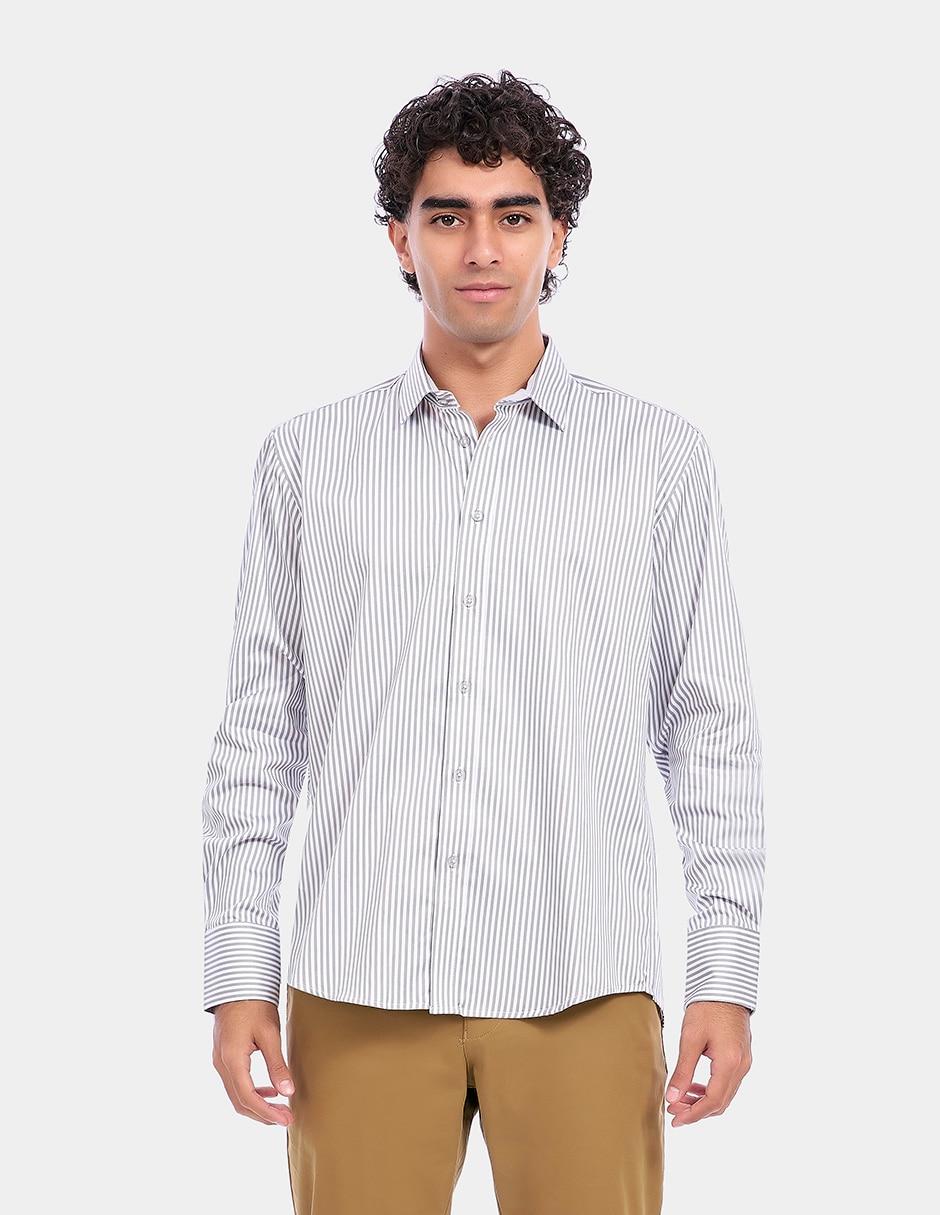 Camisa business casual de algodón manga larga para hombre