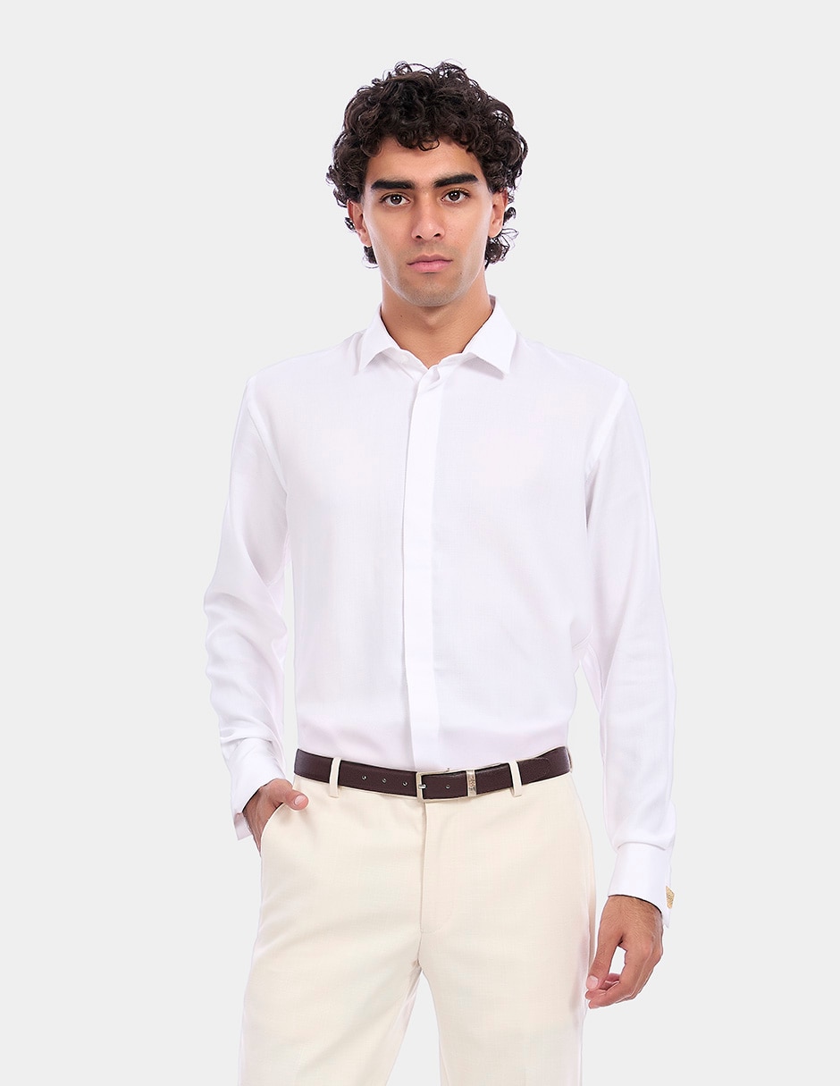 Camisa de vestir de bambú manga larga para hombre