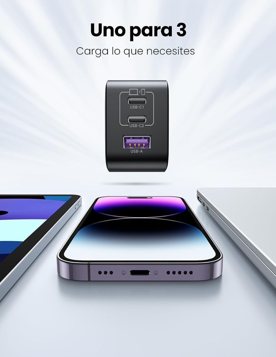 Cargador pared Nexode con 3 Puertos USB tipo A + USB tipo C 65 W 4