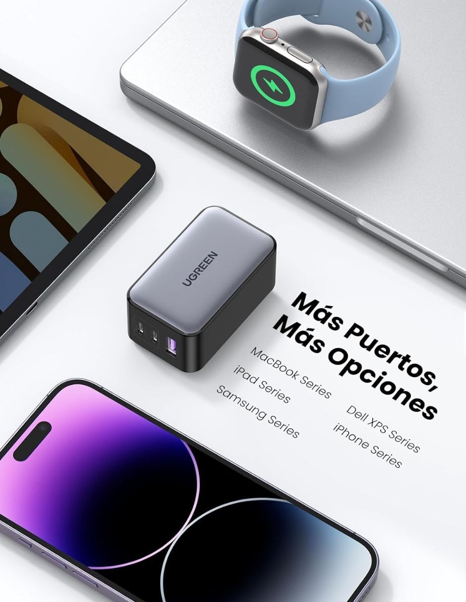 Cargador pared Nexode con 3 Puertos USB tipo A + USB tipo C 65 W 2
