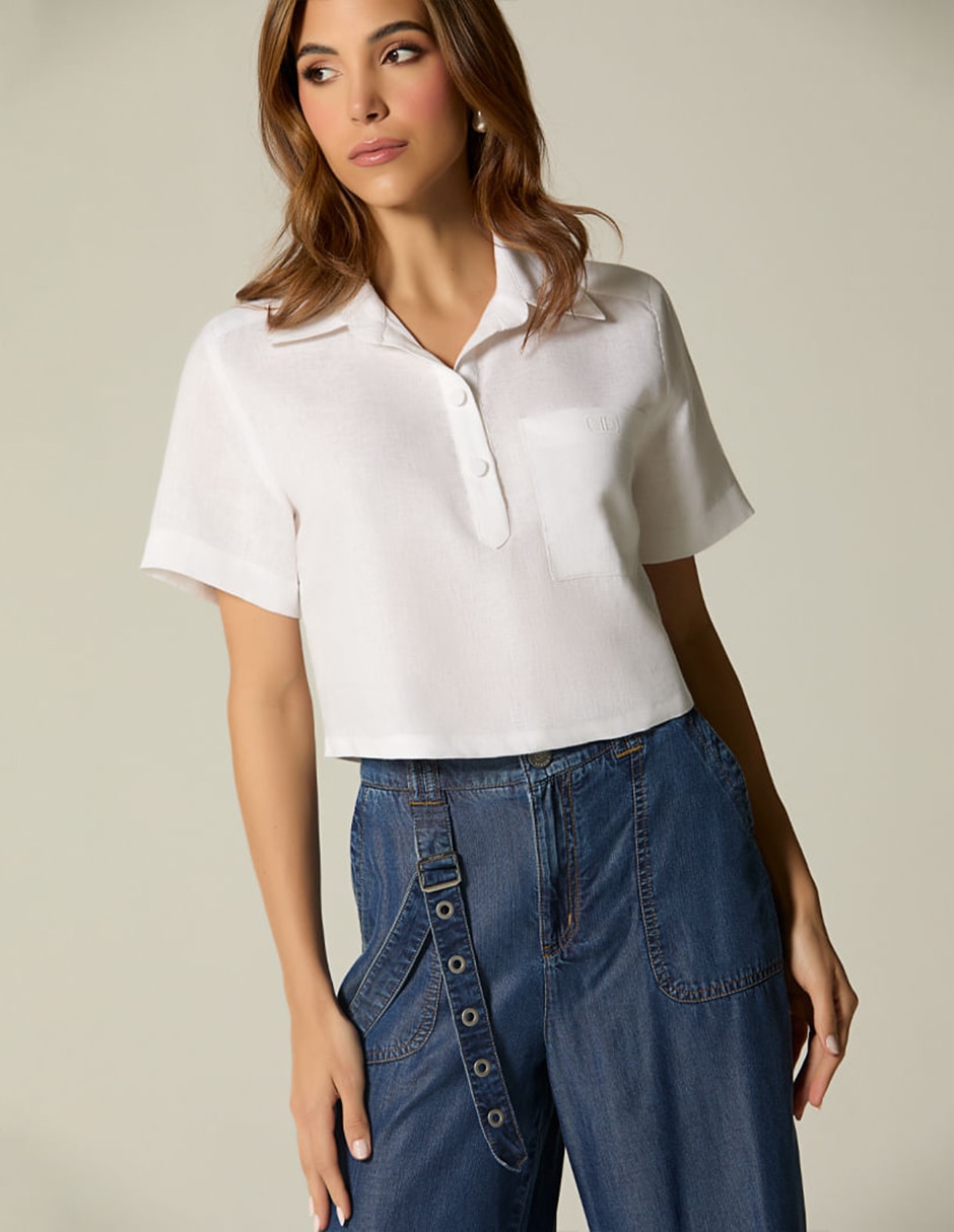 Blusa camisera studio f manga corta para mujer