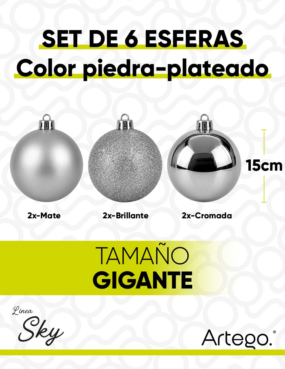 Set de esfera navideña extra grandes paquete 6 esferas línea sky con 6 piezas 6