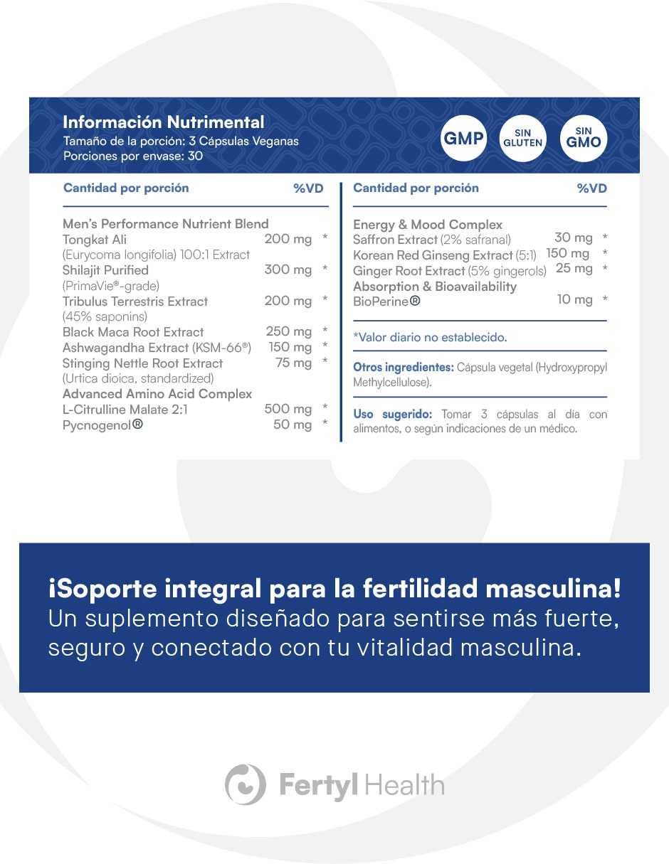 Libido Bienestar Masculino Fertly Health con Tongkat Ali de 90 cápsulas 3