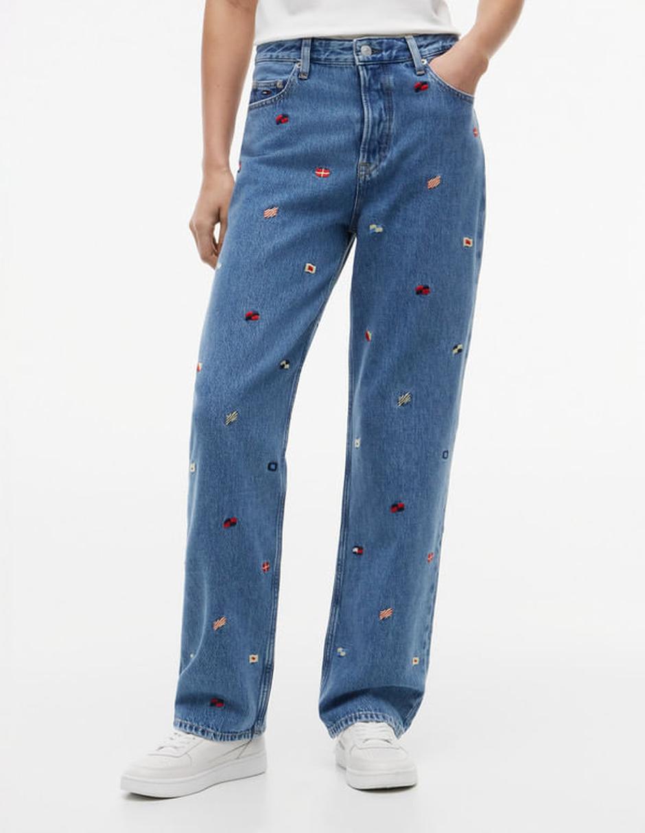 Jeans regular slim media cintura para mujer