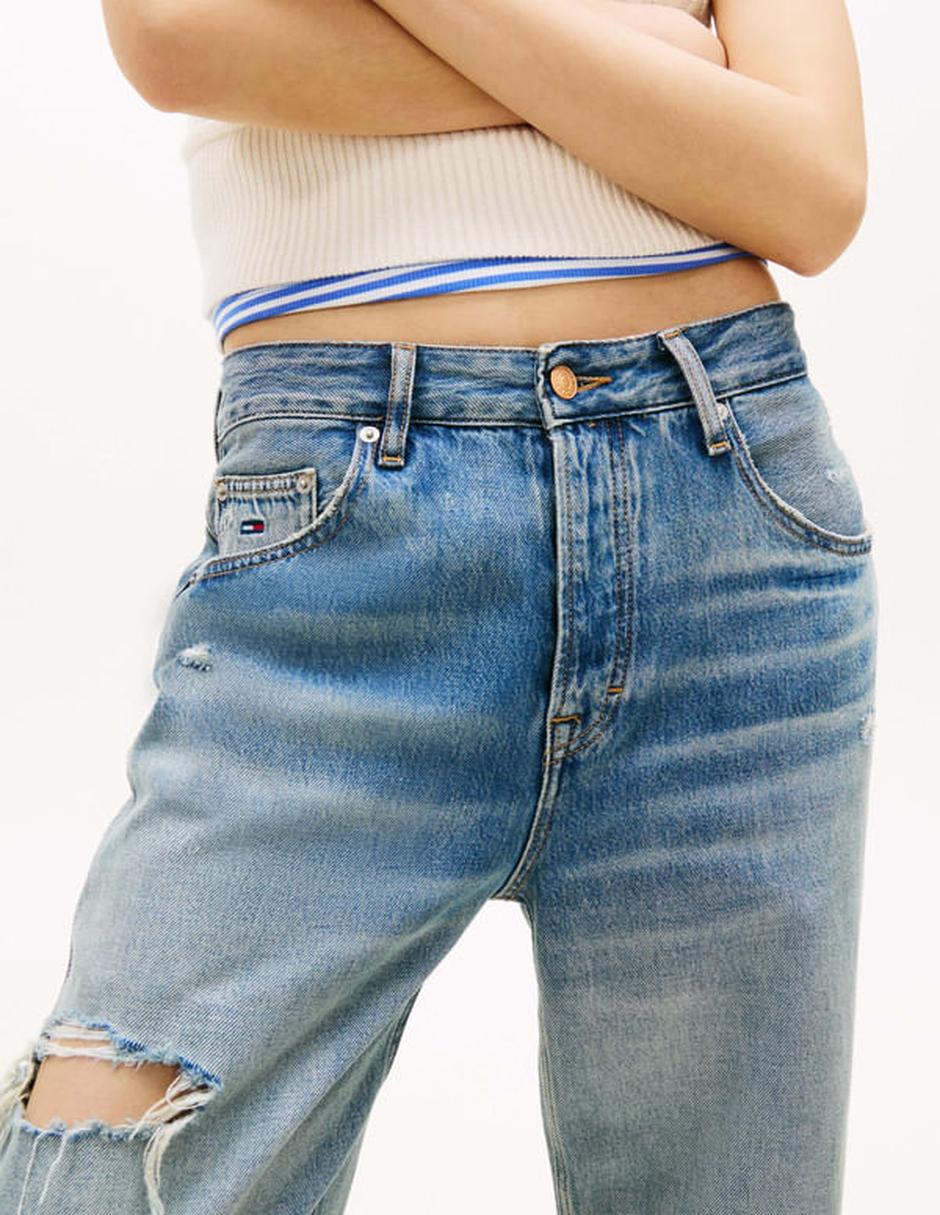 Jeans regular straight media cintura para mujer 4