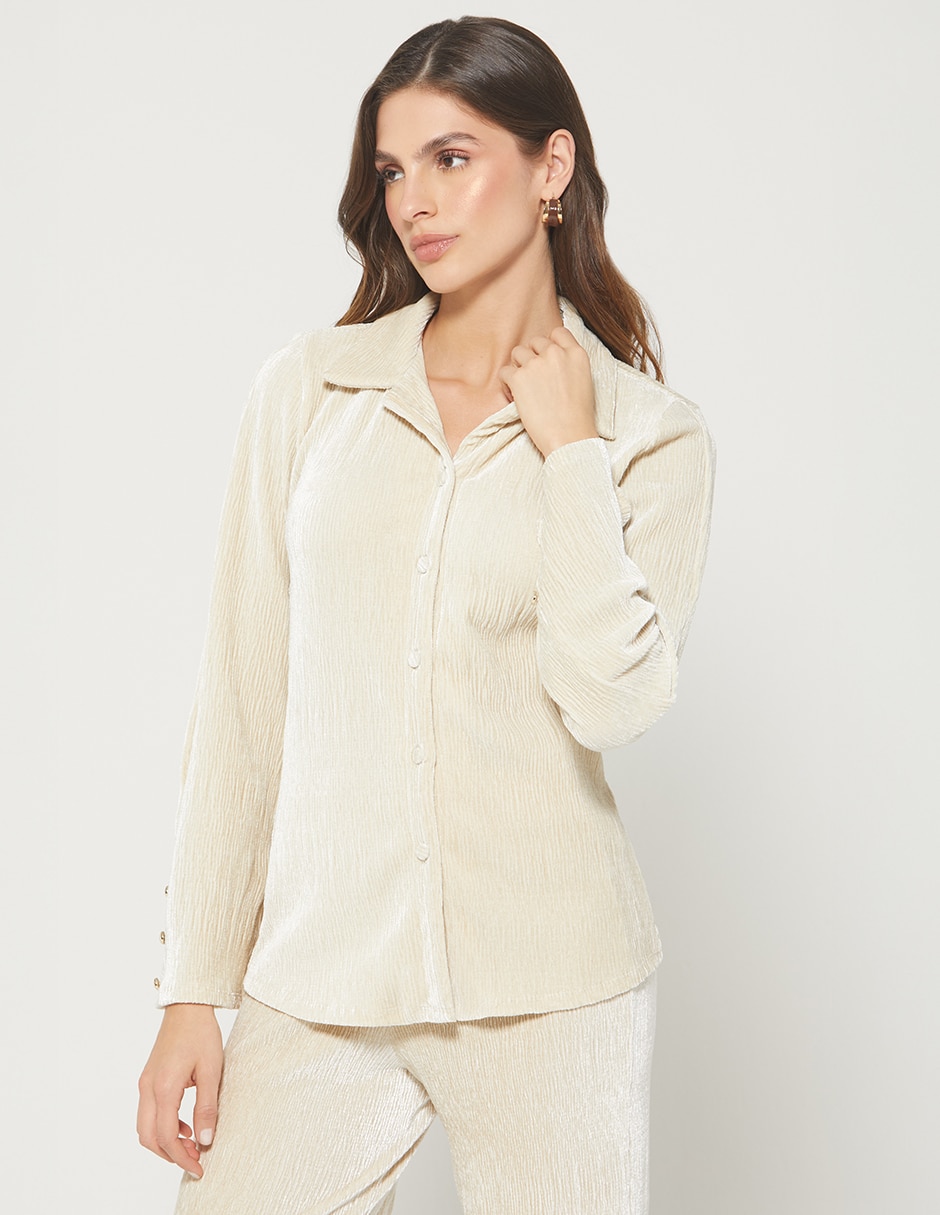 Blusa camisera STUDIO F Comfy Chic manga Larga para mujer