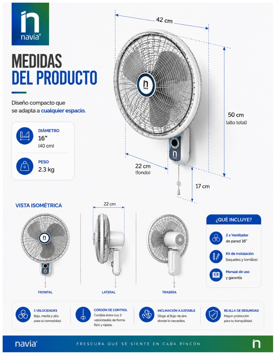 Ventilador de pared No velocidades 5