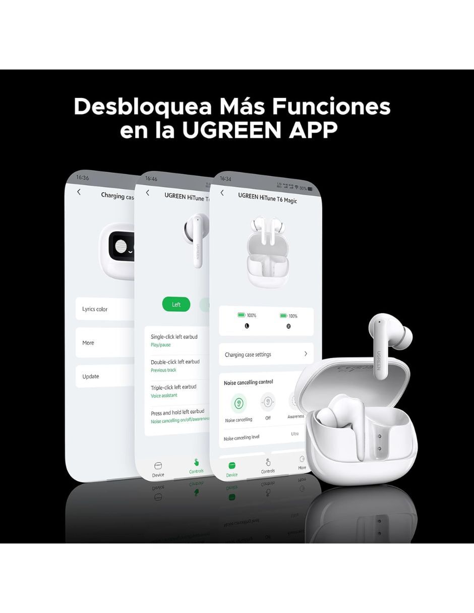 Audífonos In-Ear Audífonos Inalámbricos ANC EchoBuds UGREEN con pantalla inteligente Inalámbrica con (si aplica) Sí 10