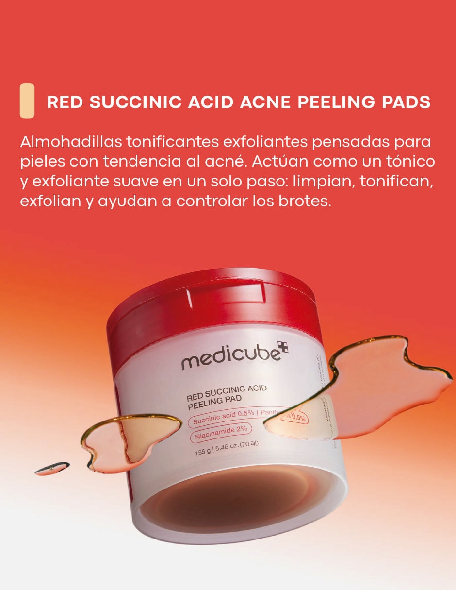 Tónico exfoliante Pads Exfoliantes con Ácido Succínico para Acné Poros y Exceso de Grasa 70 Pads 3