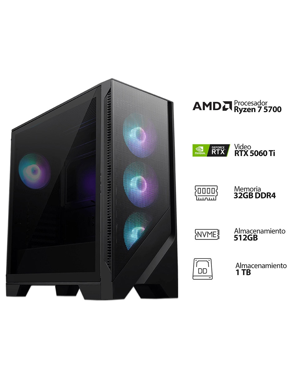 Computadora de escritorio PWBR75700-5060TMF AMD Ryzen 7 Integrada 32 GB RAM 1 TB 512 GB Computadora de escritorio PWBR75700-5060TMF AMD Ryzen 7 Integrada 32 GB RAM 1 TB 512 GB