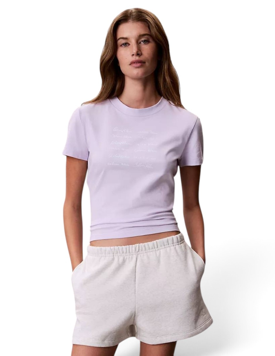 Playera manga 3/4 Lila Logo cuello Redondo para mujer