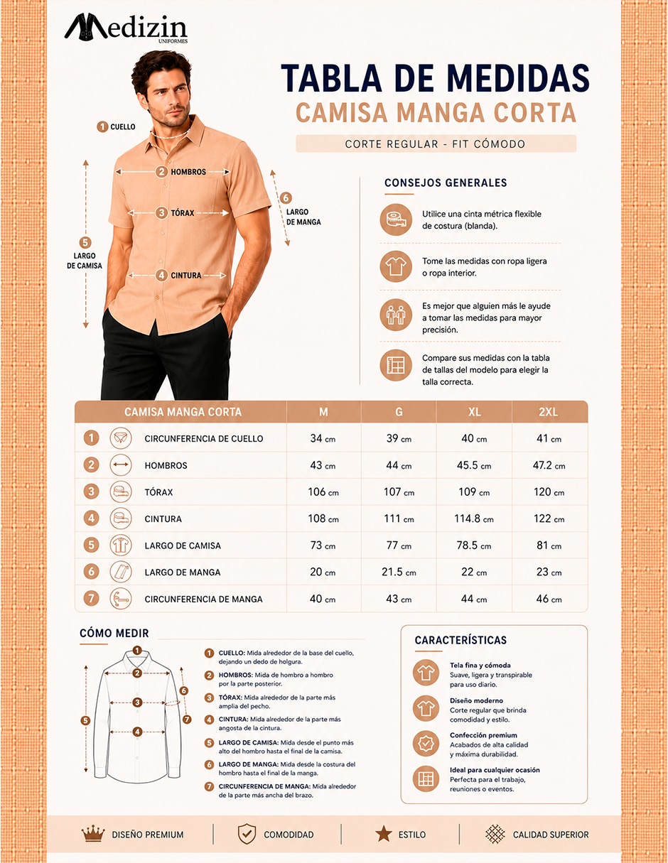 Camisa Casual MEDIZIN UNIFORMES de (si aplica) Poliéster y viscosa manga Corta para hombre