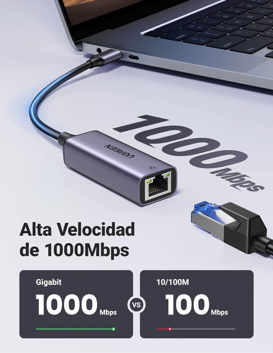 Cable C USB C a tipo Ethernet de 90 cm 2