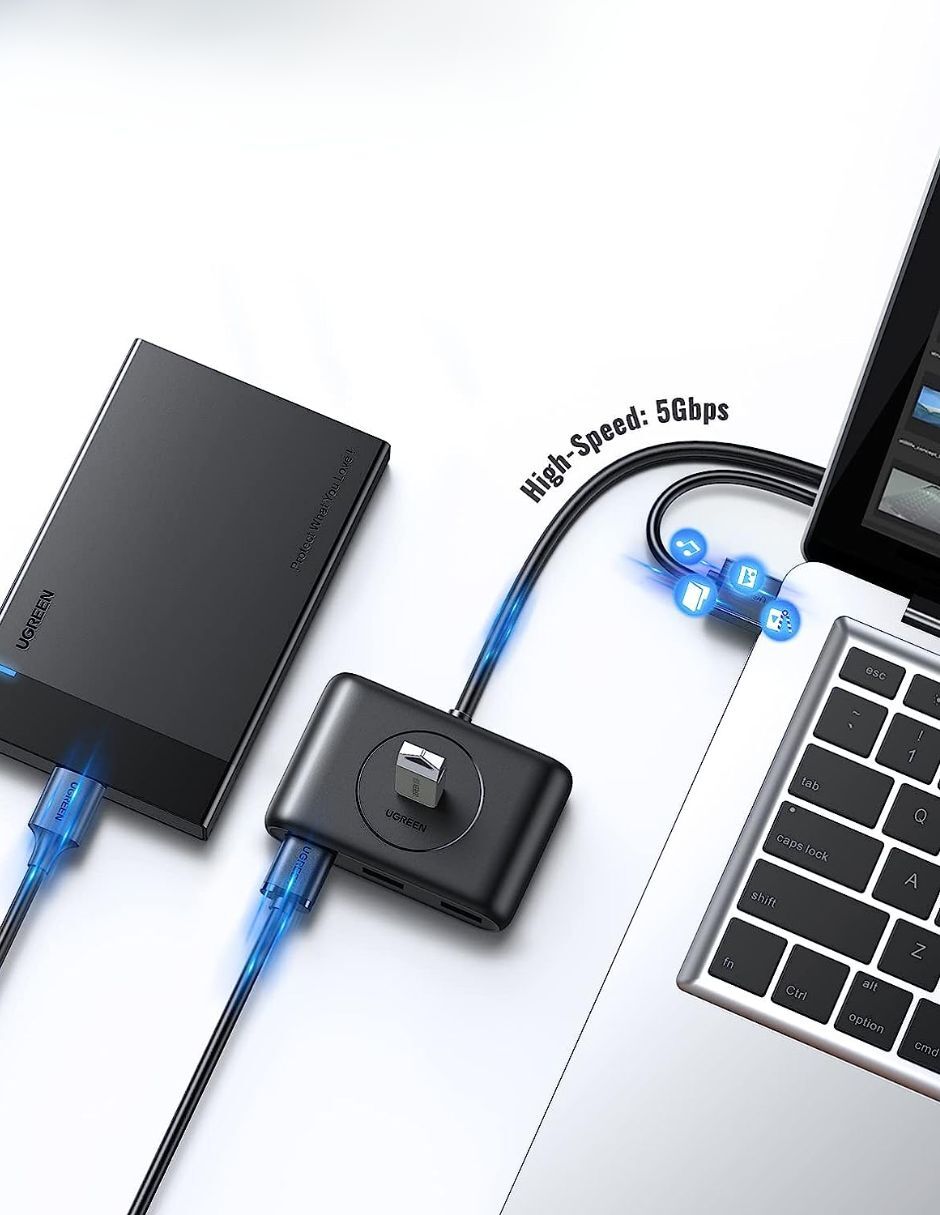 Hub UGREEN Hub 4 en 1 USB A Ugreen 20291 color Negro 4x USB 3.0 Transferencia 5 Gbps Led de 4 puertos USB