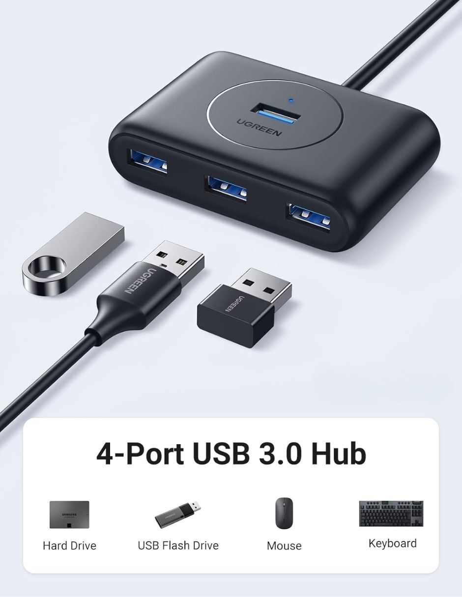 Hub UGREEN Hub 4 en 1 USB A Ugreen 20291 color Negro 4x USB 3.0 Transferencia 5 Gbps Led de 4 puertos USB