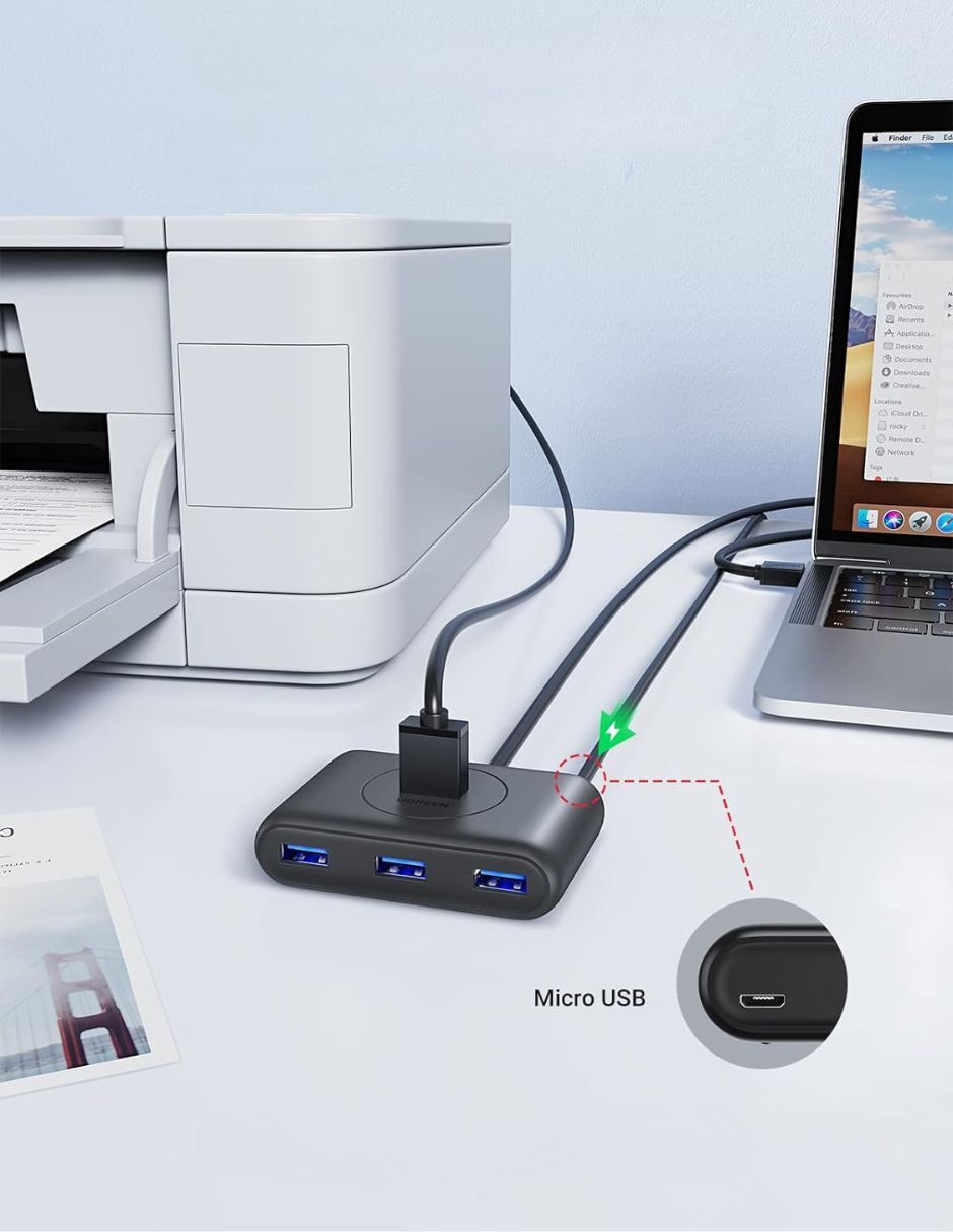 Hub UGREEN Hub 4 en 1 USB A Ugreen 20291 color Negro 4x USB 3.0 Transferencia 5 Gbps Led de 4 puertos USB