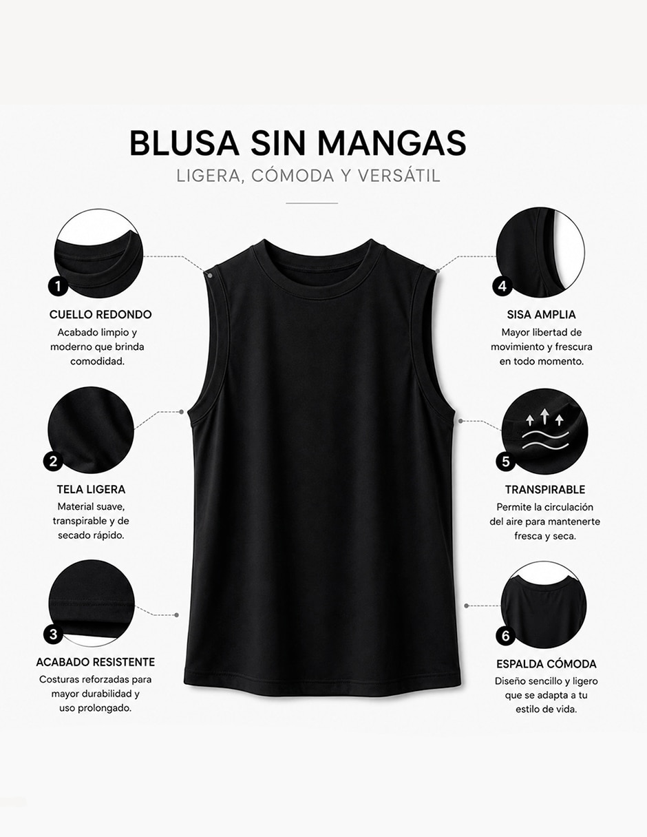 Playera manga Sin Manga cuello Redondo para mujer 4