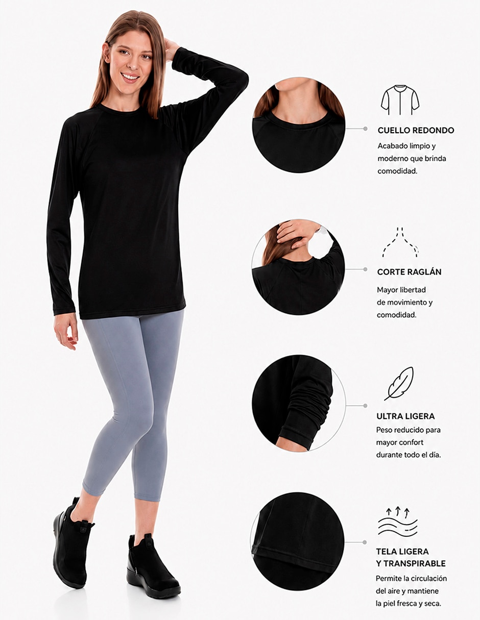 Playera manga Larga cuello Redondo para mujer 2