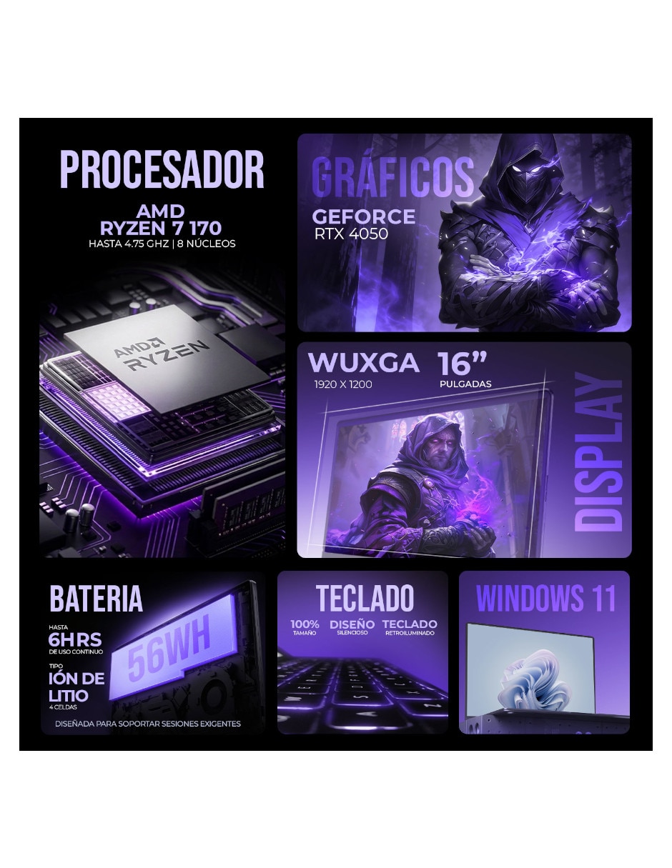 Laptop gamer TUF Gaming A16 16 pulgadas WUXGA AMD Ryzen 7 NVIDIA GeForce RTX 4060 16 GB RAM 512 GB 7