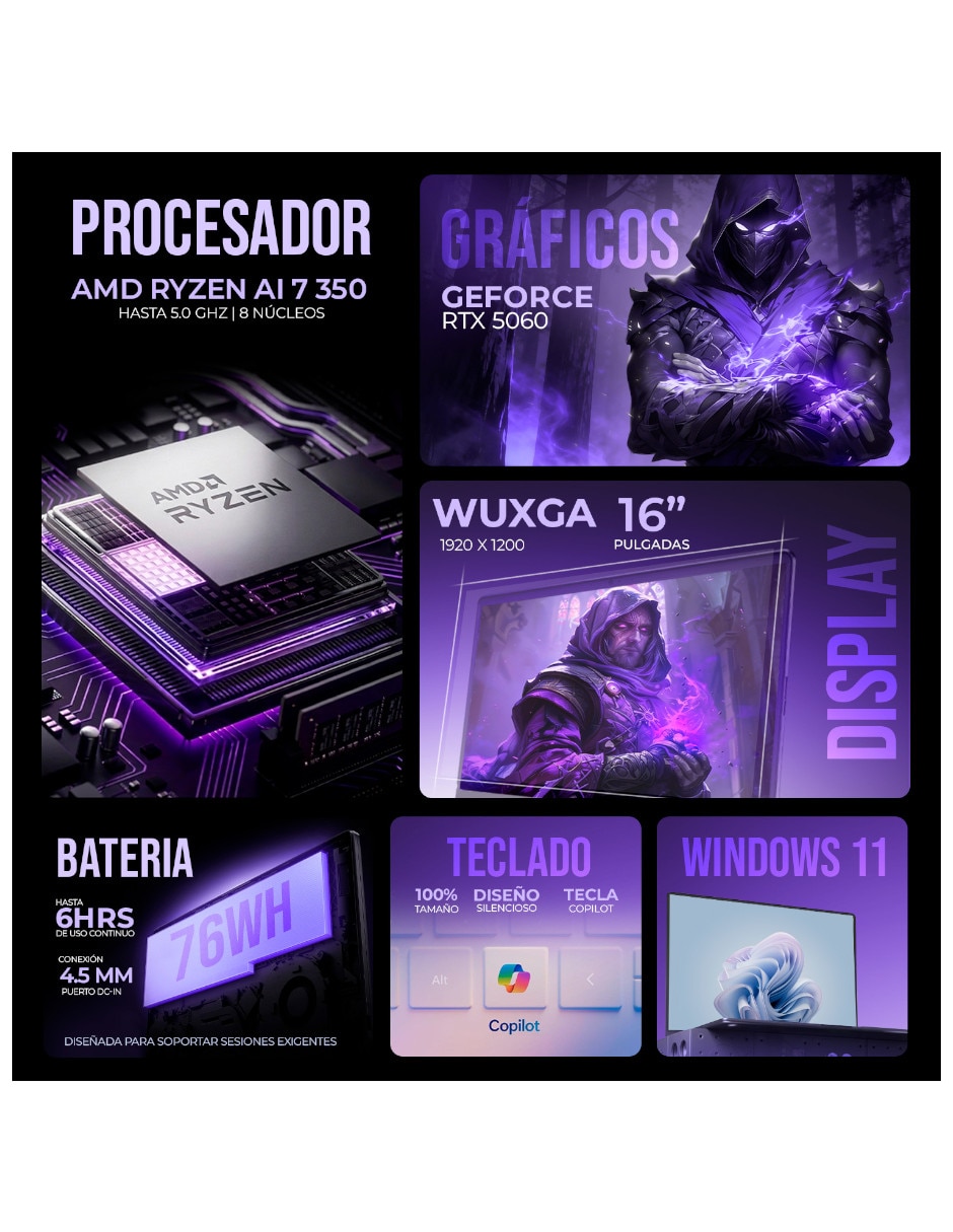 Laptop gamer NH.U25AA.001 16 pulgadas WUXGA AMD Ryzen AI 9 NVIDIA GeForce RTX 5060 16 GB RAM 1 TB SSD 5