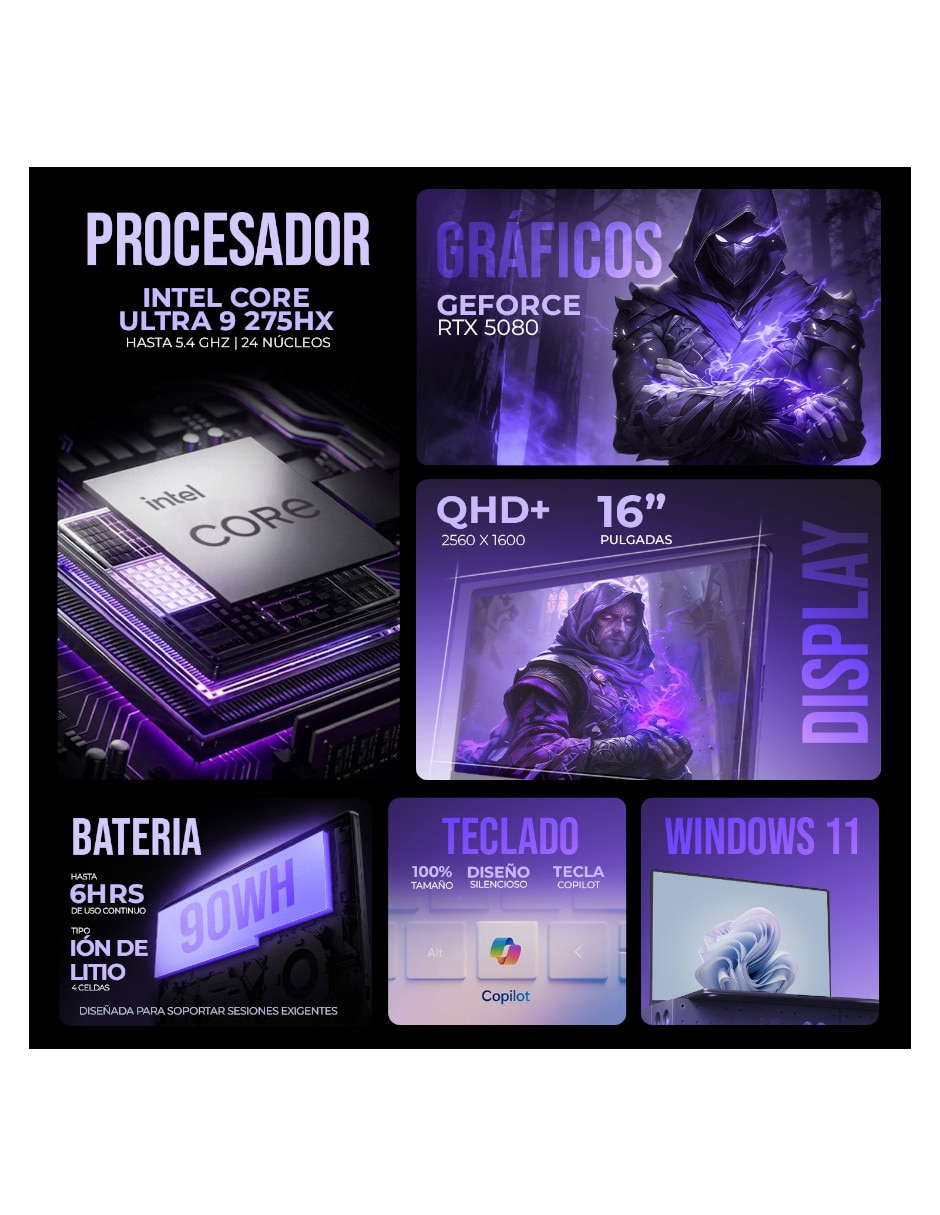 Laptop gamer Vector 16 HX AI A2XWIG 16 pulgadas QHD+ Intel core ultra 9 NVIDIA GeForce RTX 5080 16 GB RAM 1 TB SSD 8