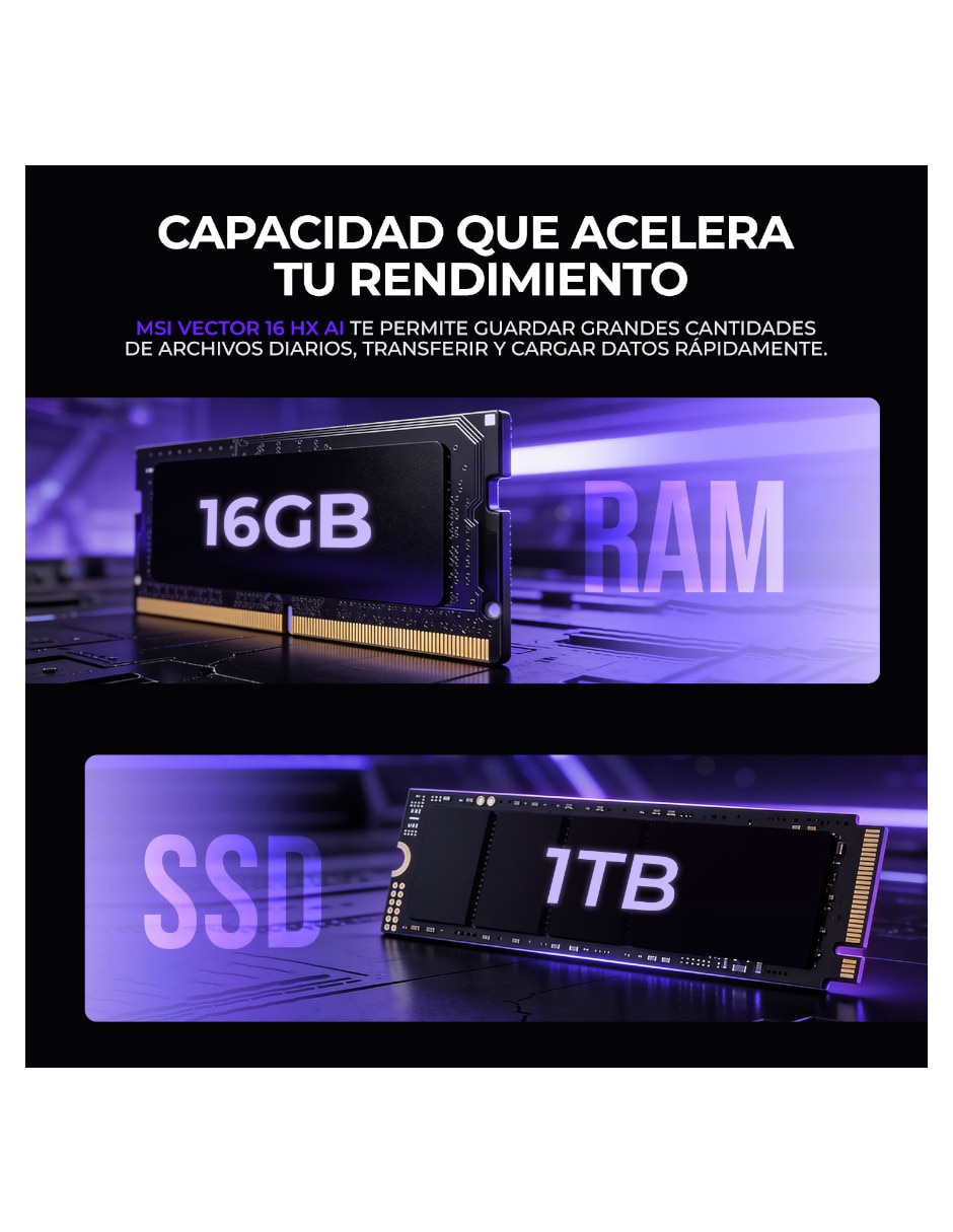 Laptop gamer Vector 16 HX AI A2XWIG 16 pulgadas QHD+ Intel core ultra 9 NVIDIA GeForce RTX 5080 16 GB RAM 1 TB SSD 2