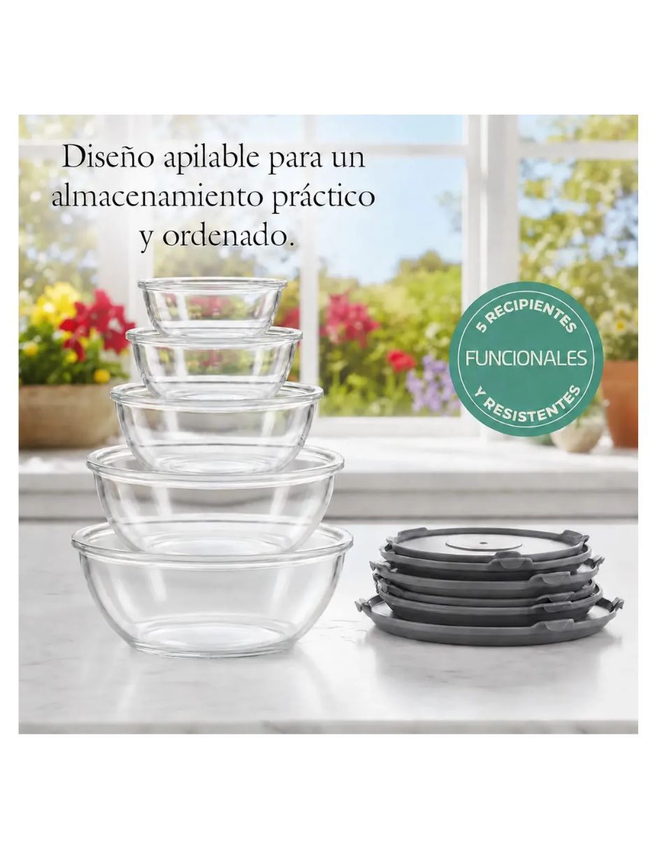 Set contenedores de vidrio y plástico 5 piezas 5