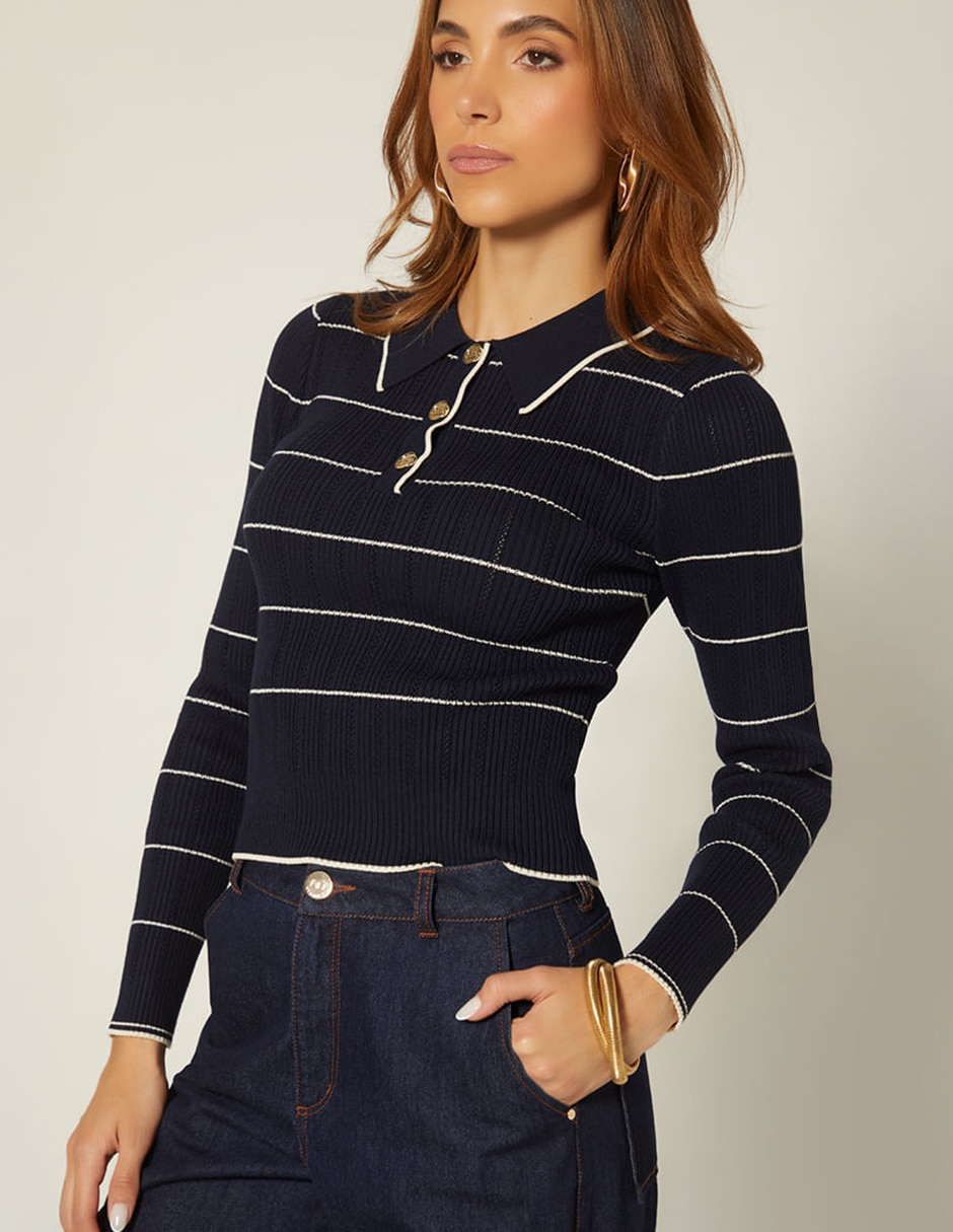 Suéter cuello camisero para mujer