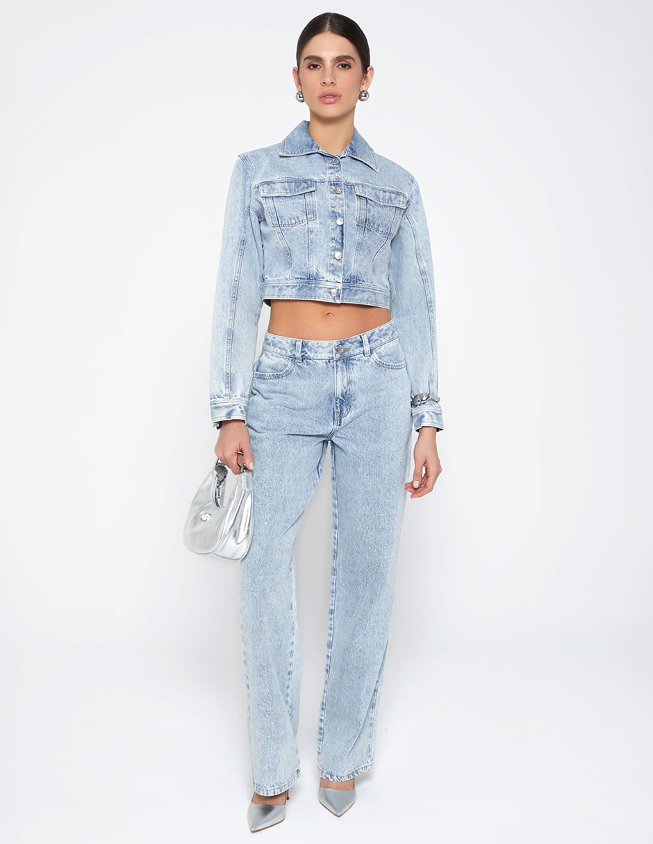 Chamarra denim denim hotfix de mezclilla para mujer 4