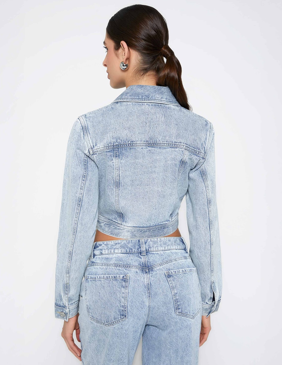 Chamarra denim denim hotfix de mezclilla para mujer 3