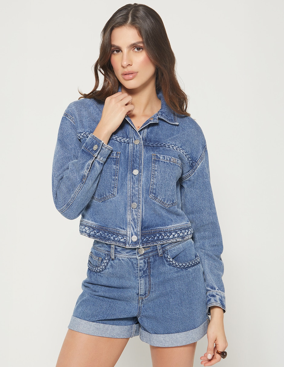 Chamarra denim spring braid denim de mezclilla para mujer