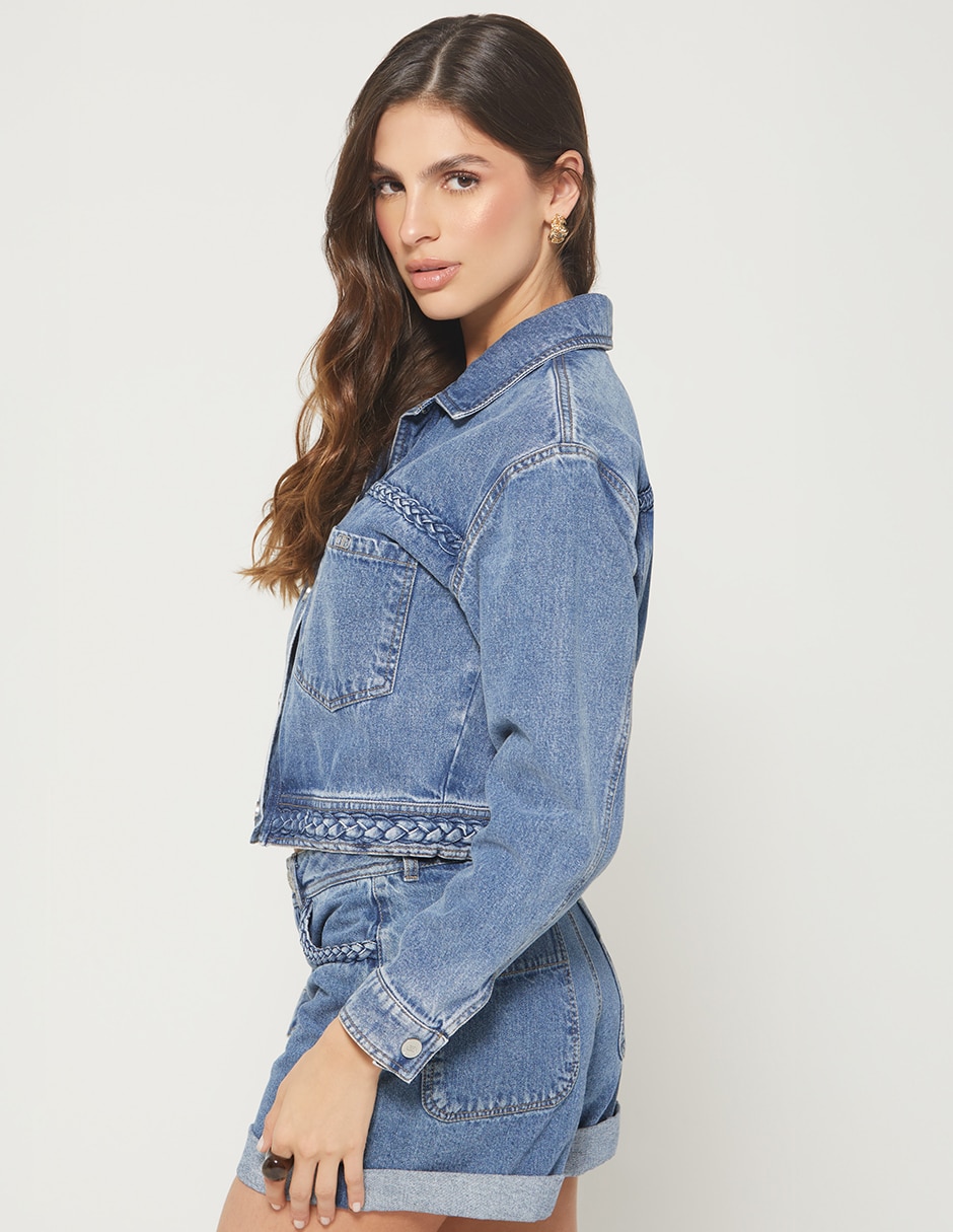 Chamarra denim spring braid denim de mezclilla para mujer 5