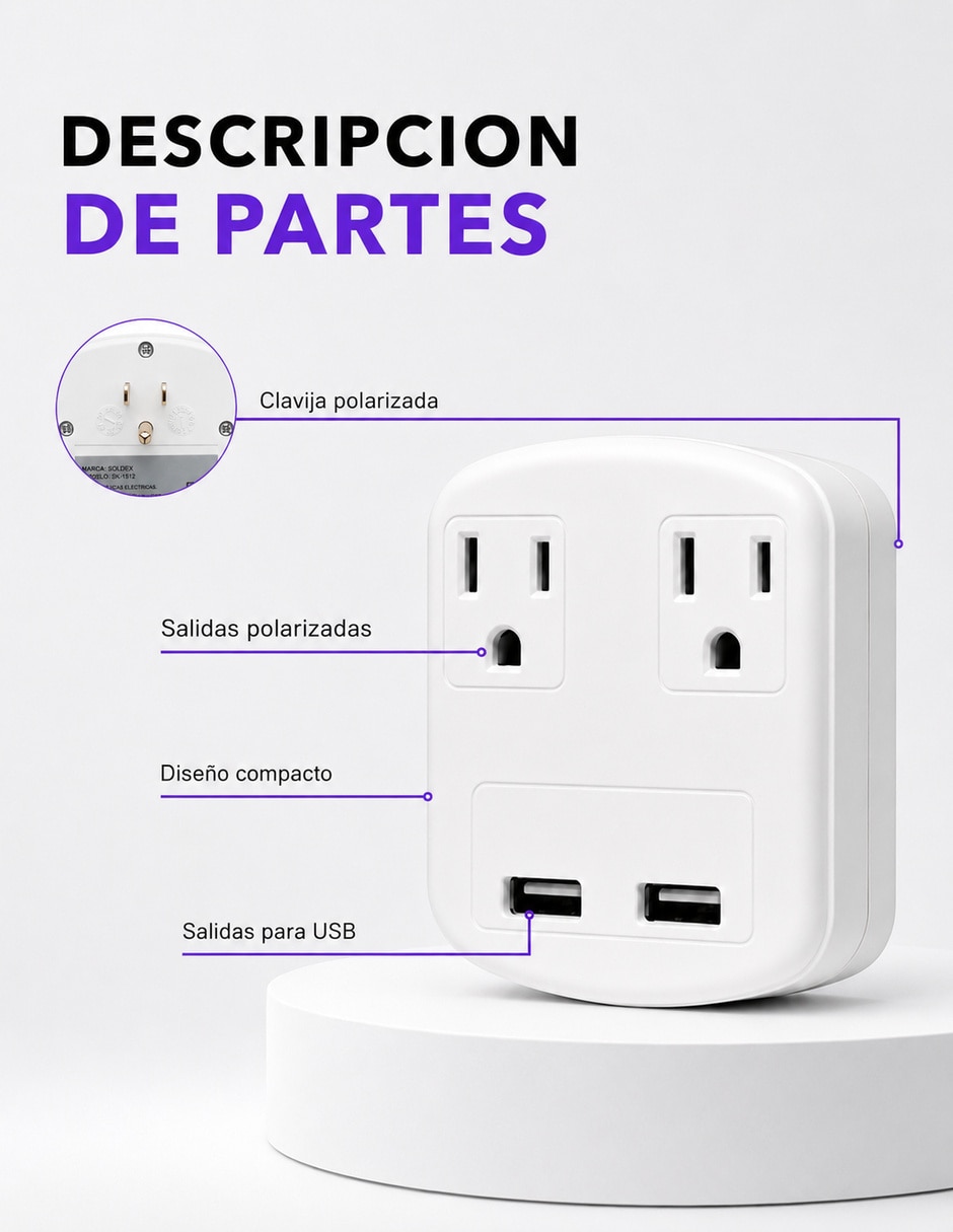 Multicontacto SX-1512 de 2 salidas y 2 puertos USB 2