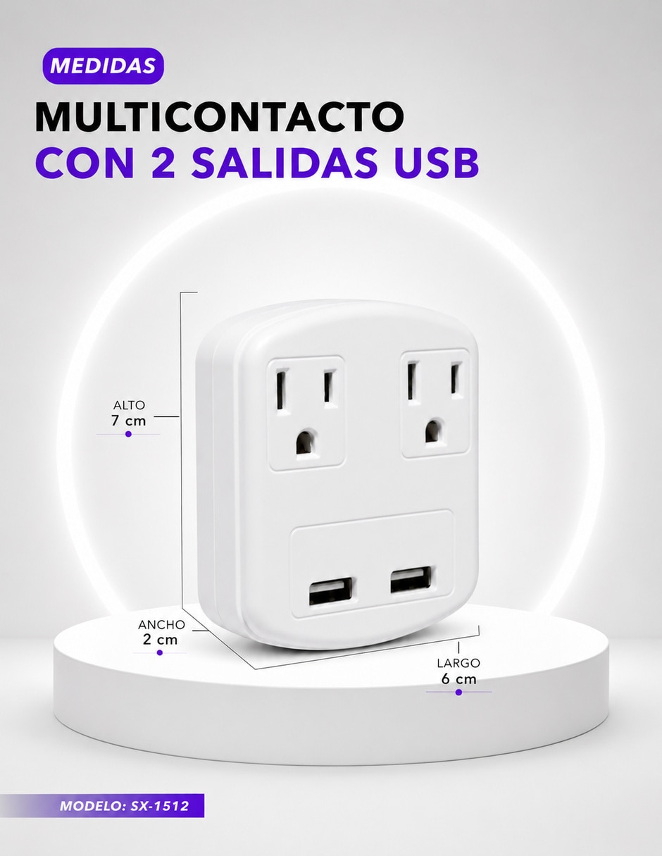 Multicontacto SX-1512 de 2 salidas y 2 puertos USB 10