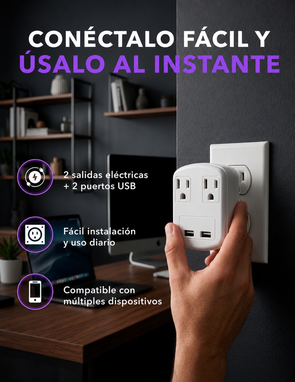 Multicontacto SX-1512 de 2 salidas y 2 puertos USB 9