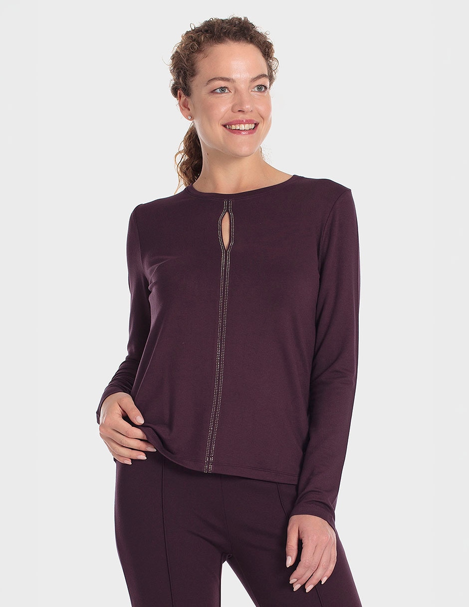 Playera manga larga cuello redondo para mujer Playera manga larga cuello redondo para mujer
