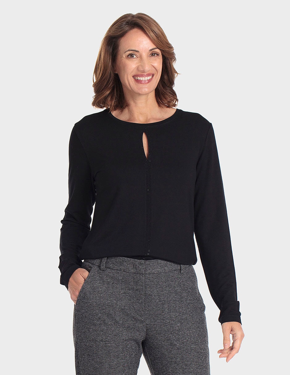 Playera manga larga cuello redondo para mujer