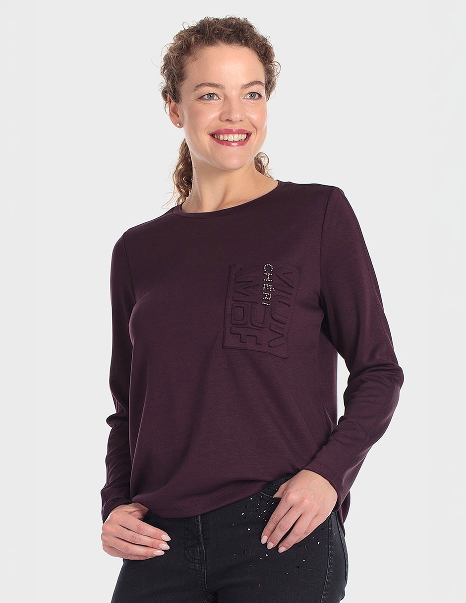 Playera manga larga cuello redondo para mujer