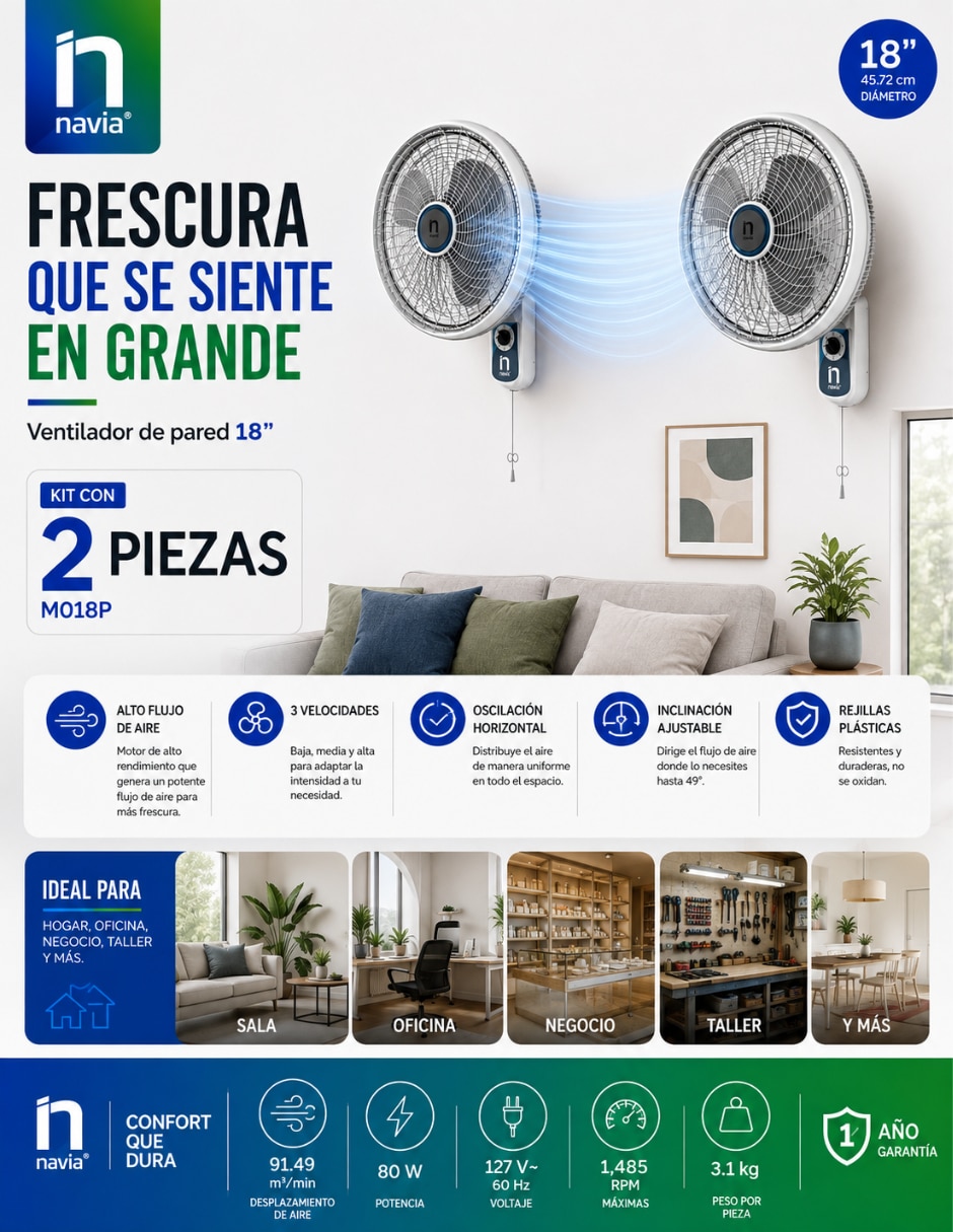 Ventilador de pared 3 velocidades 4